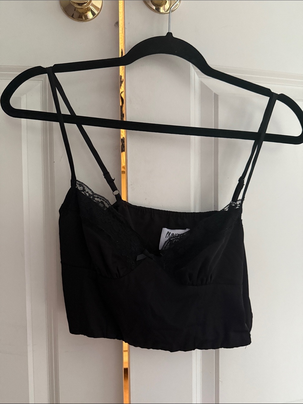 Princess Polly Black Lace-Trim Camisole Crop Top